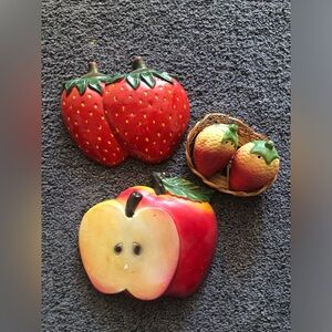 Vintage Strawberry Apple Wall Hangs And Spice Shaker Seasoning Set, Cottage Core